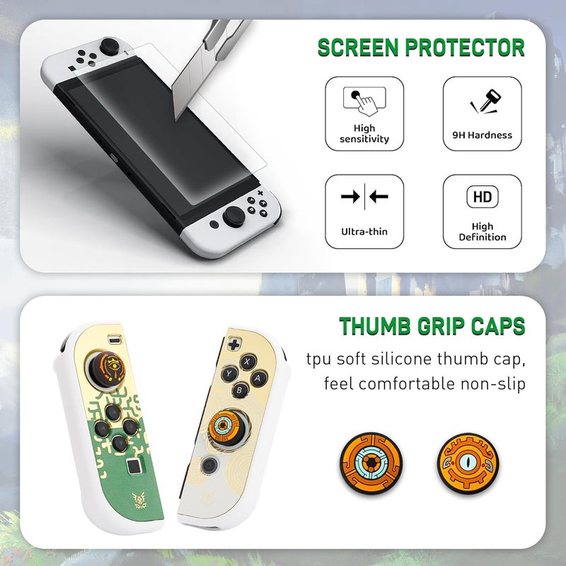 GLDRAM Theme for Zelda Protective Case Compatible with Nintendo Switch OLED, Anti-Scratch Accessories Bundle for Tears of the Kingdom with Dockable Switch OLED Skin Cover, Screen Protector & Thumb Cap - Image 5
